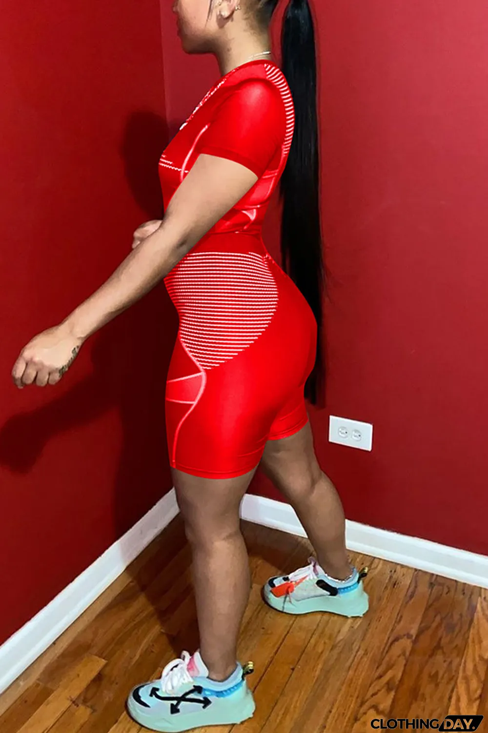 Pink knit Sexy Patchwork Print Straight Short Sleeve Two Pieces