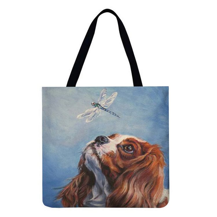 Kawaii Puppies Charles Spaniel Dog Oil Painting - Linen Tote Bag