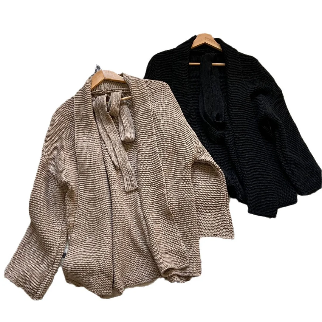 Churchf Pound Waist Strap Design Loose Large Size V Collar Cardigan Coat Female Autumn New Languid Lazy Wind Thick