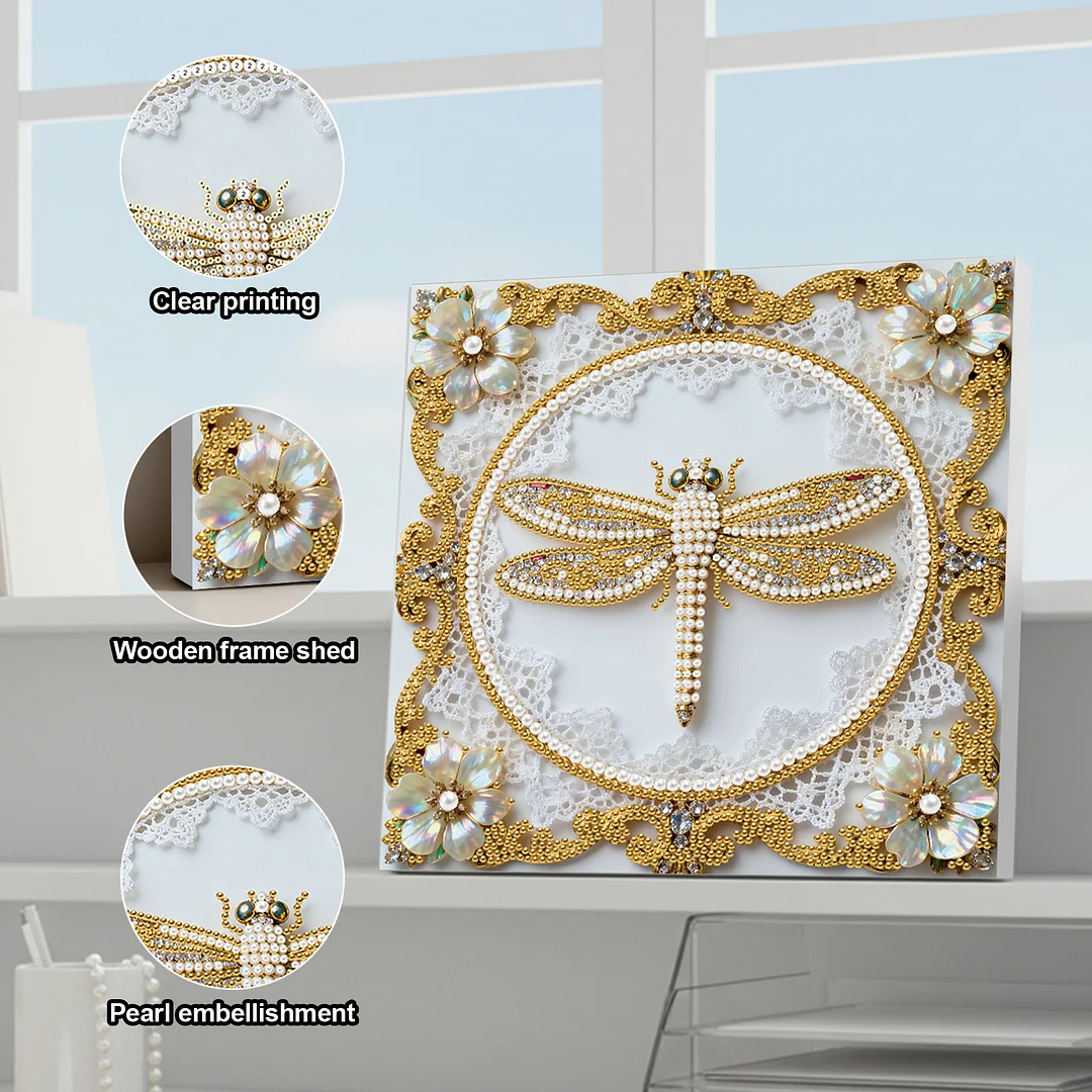 Dragonfly DIY Pearl Diamond Art Kit for Adults Home Decor 25x25cm With Frame