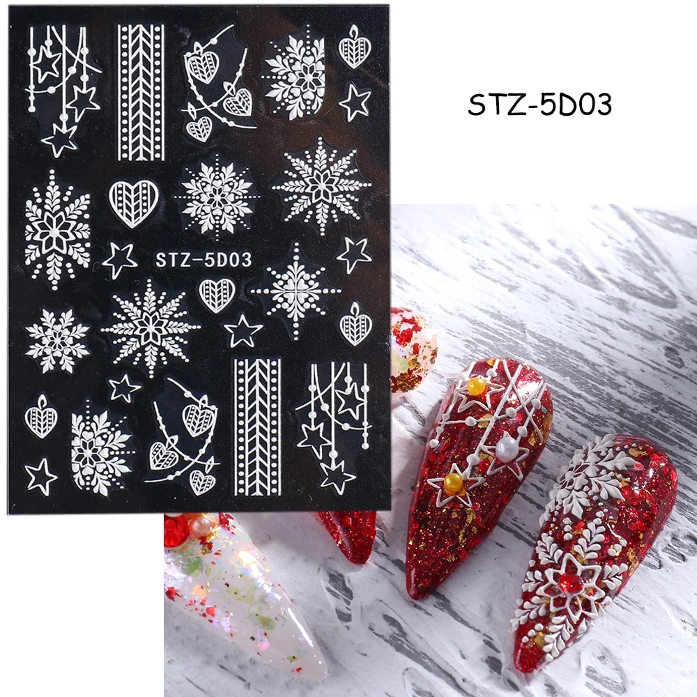 Churchf Nail Stickers Flowers Geometric Lines Decor Acrylic Embossed Sliders Gold Frame Nail Decals Cherry Blossom Manicure GLJI-5D05-Nail Inspo