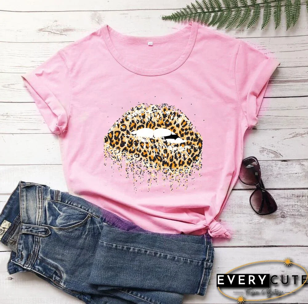Funny Leopard Lips Dripping T-shirt TrendyPersonalityShirtsWomenFashionCasualPureCottonVintageShirt 90sAesthetic Tee