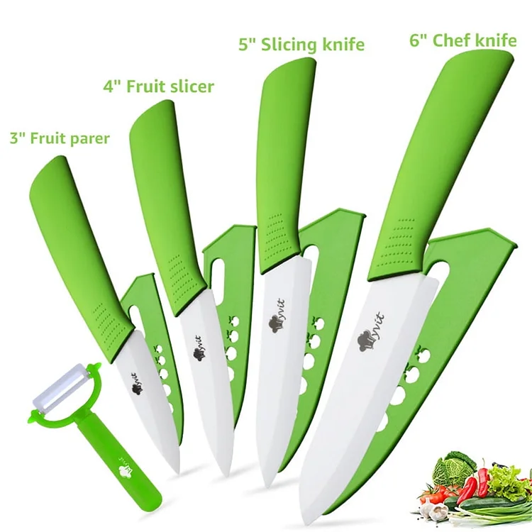 Ceramic Knife Set Kitchen Knife 5 Pieces/Set with Sheath, 6" 5" 4" 3" Paring Knife, White Blade