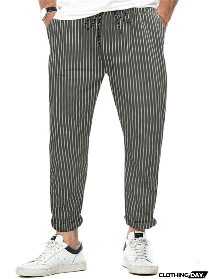 Men's Relaxed Fit Striped Straight-Leg Trousers