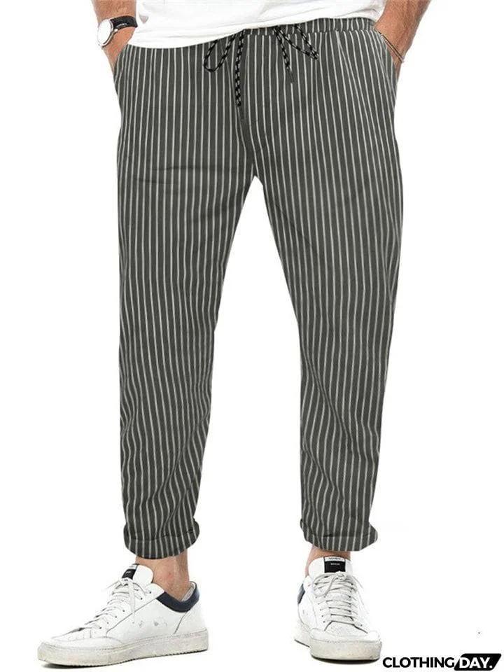 Men's Relaxed Fit Striped Straight-Leg Trousers