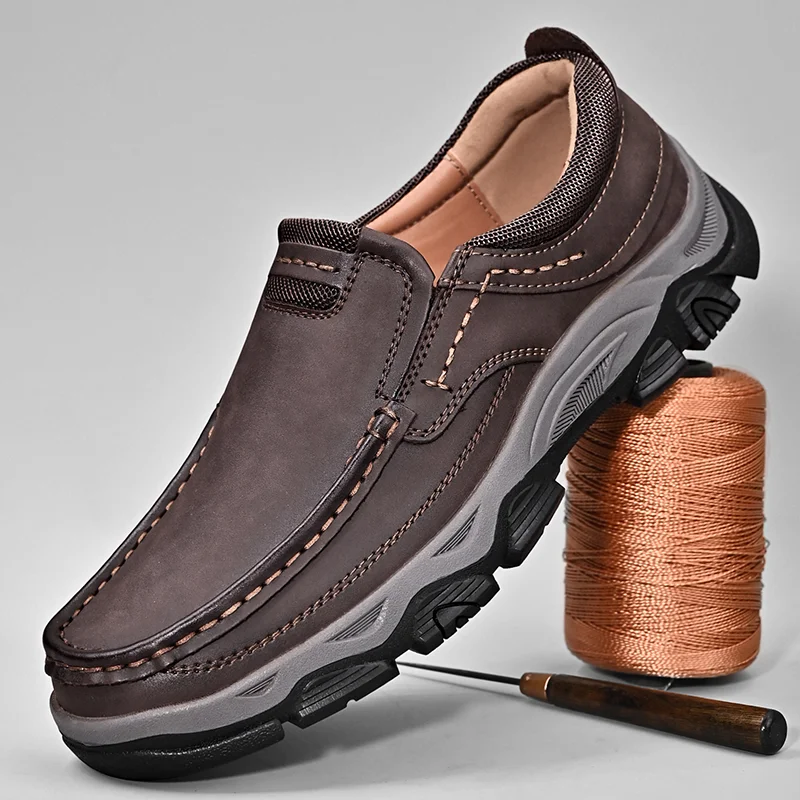 Men's Orthopedic Walking Shoes Genuine Leather Slip On Loafers