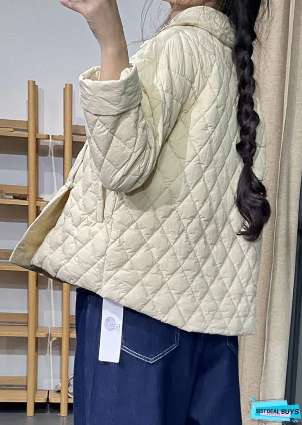 New Beige Peter Pan Collar Button Patchwork Thin Parka Winter