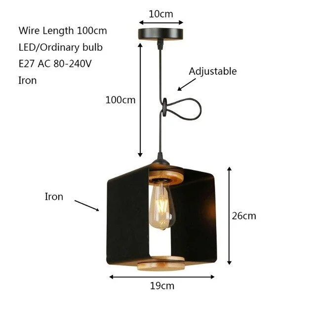 Country Retro Square Iron Pendant Light LED E27 Modern Industrial Hanging Lamp With 4 Colors For Cottage Parlor Bedroom Shop Bar