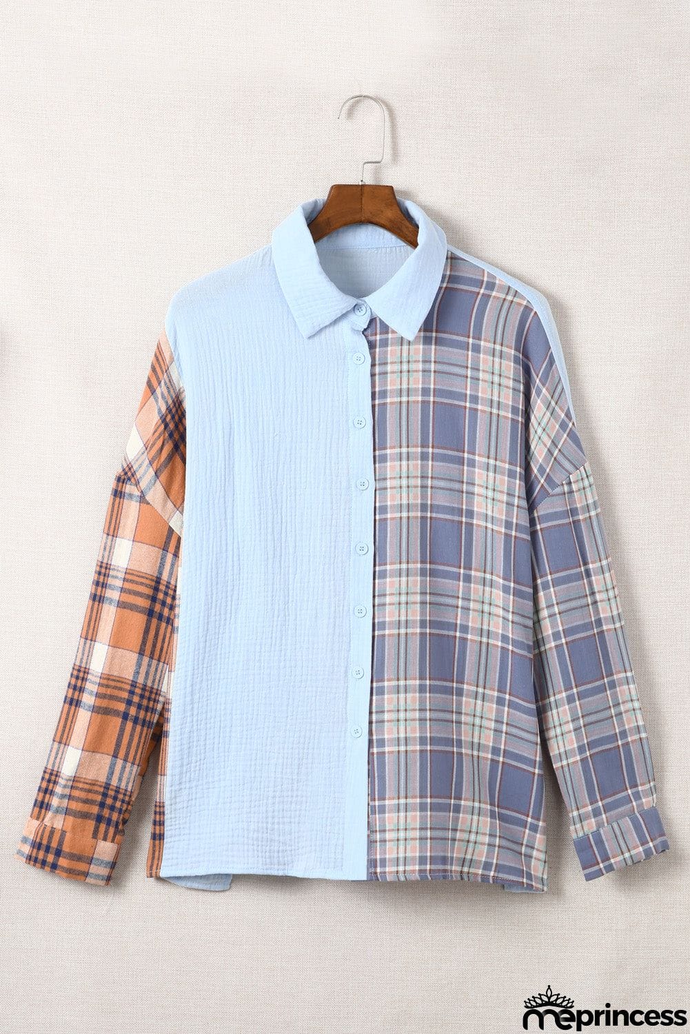 Plaid Color Block Textured Drop Shoulder Shirt Jacket
