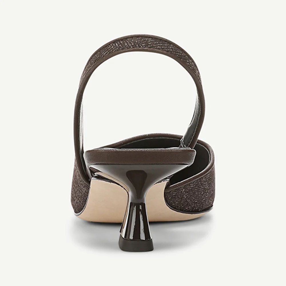 Elegant Chocolate Brown Fabric Slingback Low Heel Pumps for Women