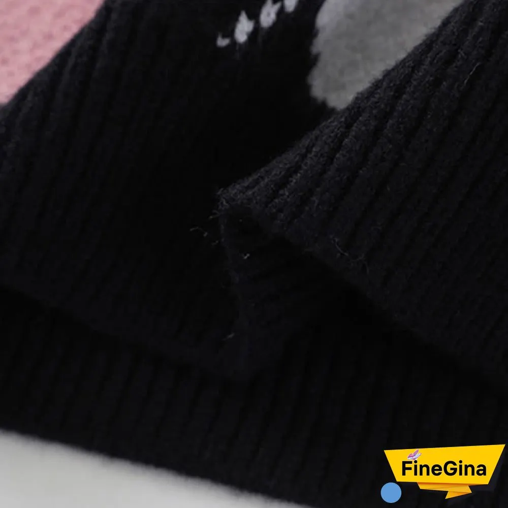 Colorblock Rhombus Print V-neck Vest Long Sleeve Shirt Pleated Skirt