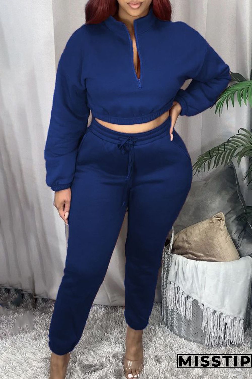Black Casual Solid Zipper Collar Long Sleeve Two Pieces