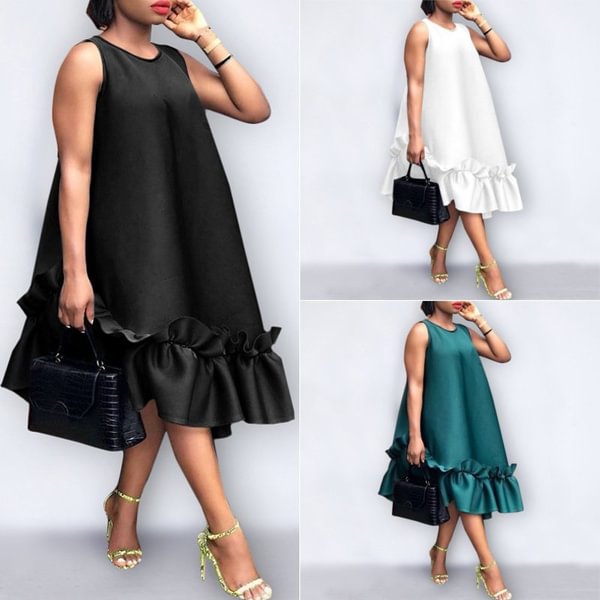 Women's Fashion Summer Cami Dress Sleeveless O Neck Loose Skill Tank Dress Plus Size Holiday Sundress - BlackFridayBuys