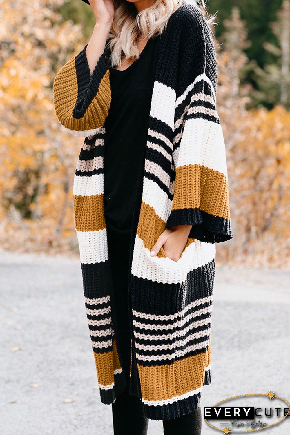 Multicolor Pocketed Novelty Striped Chenille Cardigan