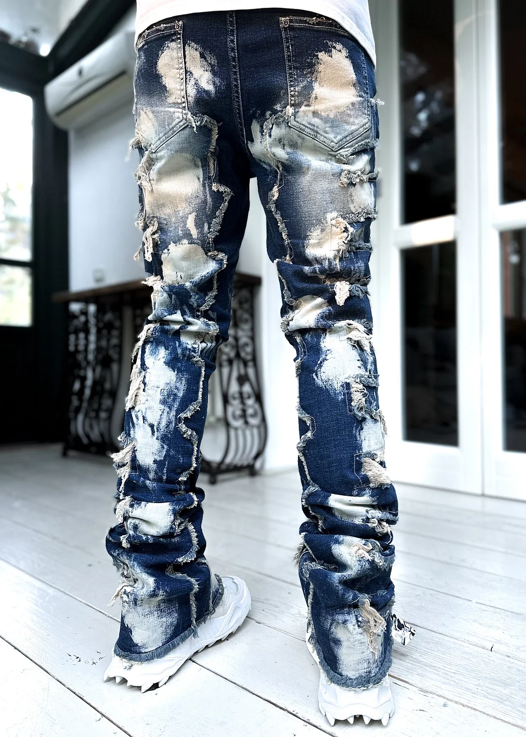 Navy Blue Bleached Denim