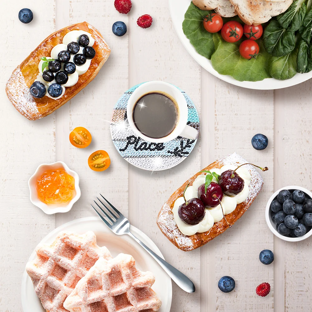 8pcs DIY Coaster Diamond Painting Cup Cushion with Rack Home Decor