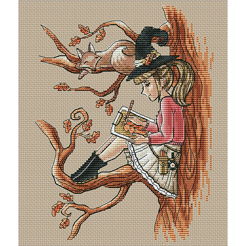 

Autumn Girl - 14CT Counted Cross Stitch - 30*35CM, 501 Original