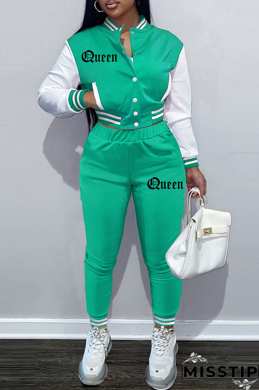 Coffee Fashion Casual Patchwork Letter Long Sleeve Two Pieces