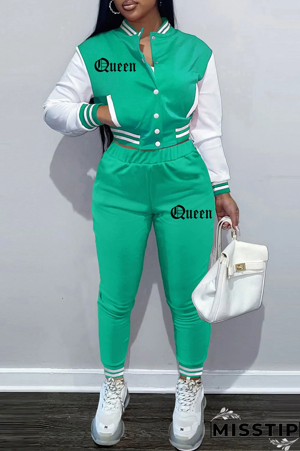 Coffee Fashion Casual Patchwork Letter Long Sleeve Two Pieces