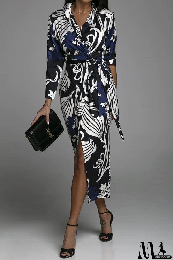 MidiSono - Lasting Daydream Printed Wrap Shirt Midi Dress