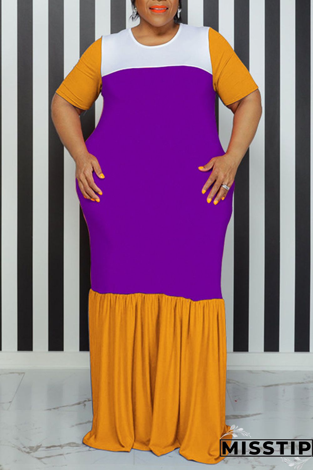 Black Casual Solid Patchwork O Neck Straight Plus Size Dresses