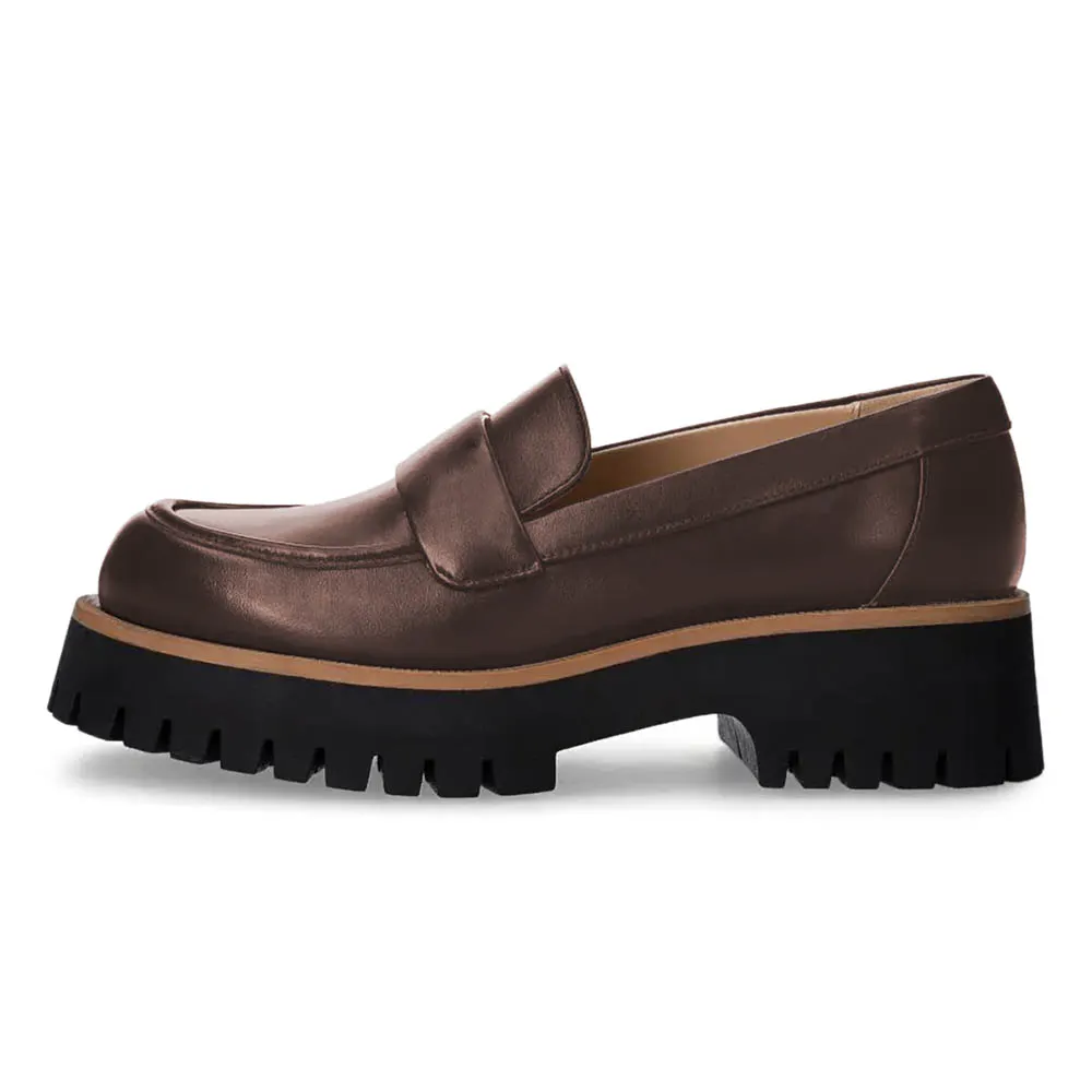 Brown Round Toe Chunky Heel Convenient Platform Loafers Women