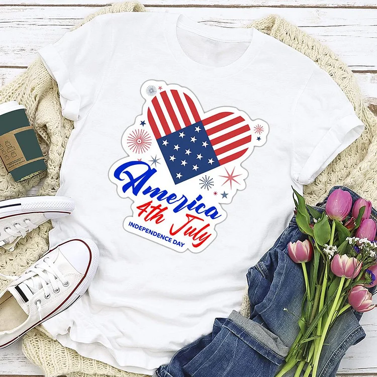 Heart American Flag   T-shirt Tee - 02070-Annaletters