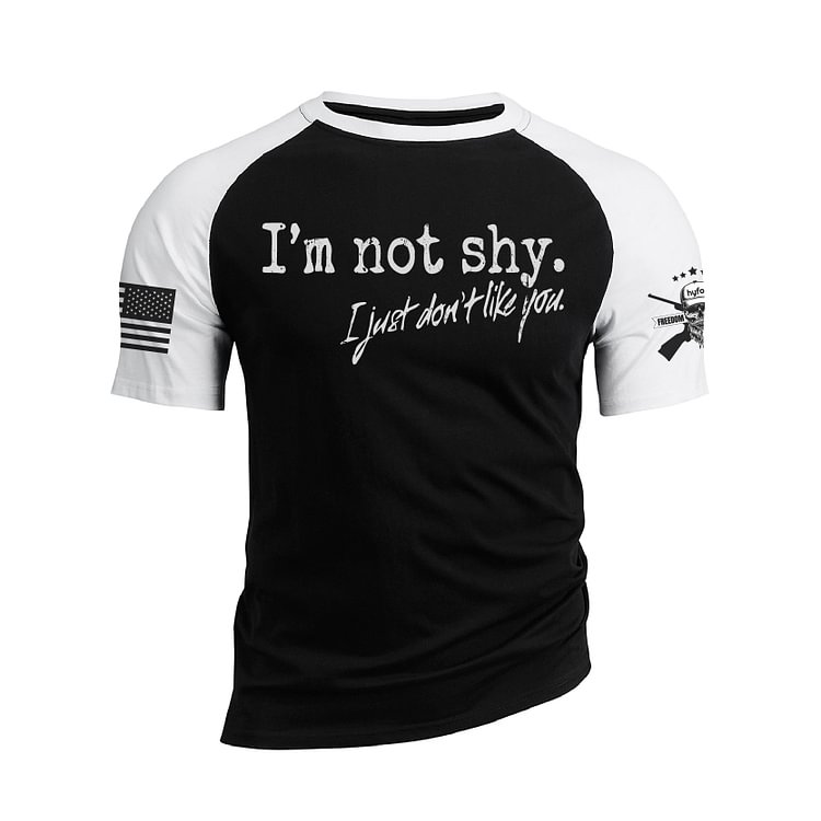 I AM NOT SHY RAGLAN GRAPHIC TEE