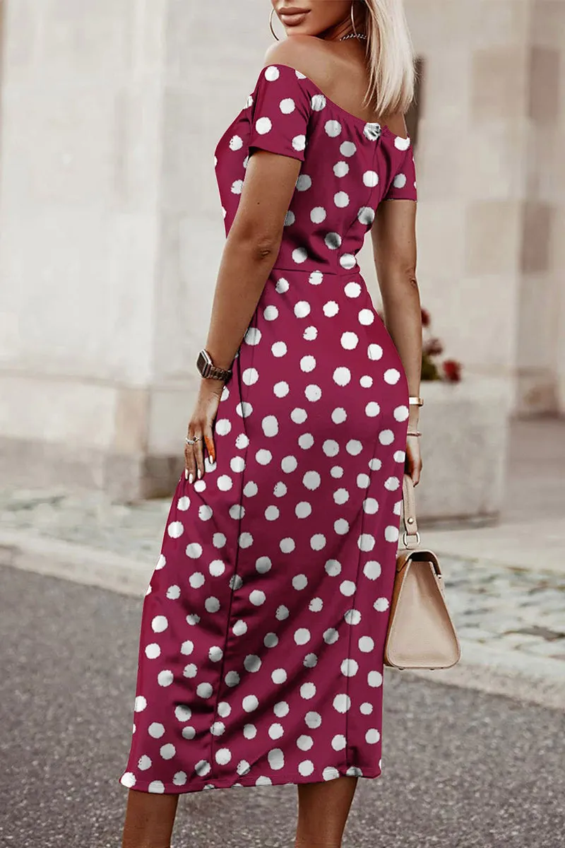 Sexy Elegant Print Patchwork Slit Off the Shoulder Printed Dress Dresses