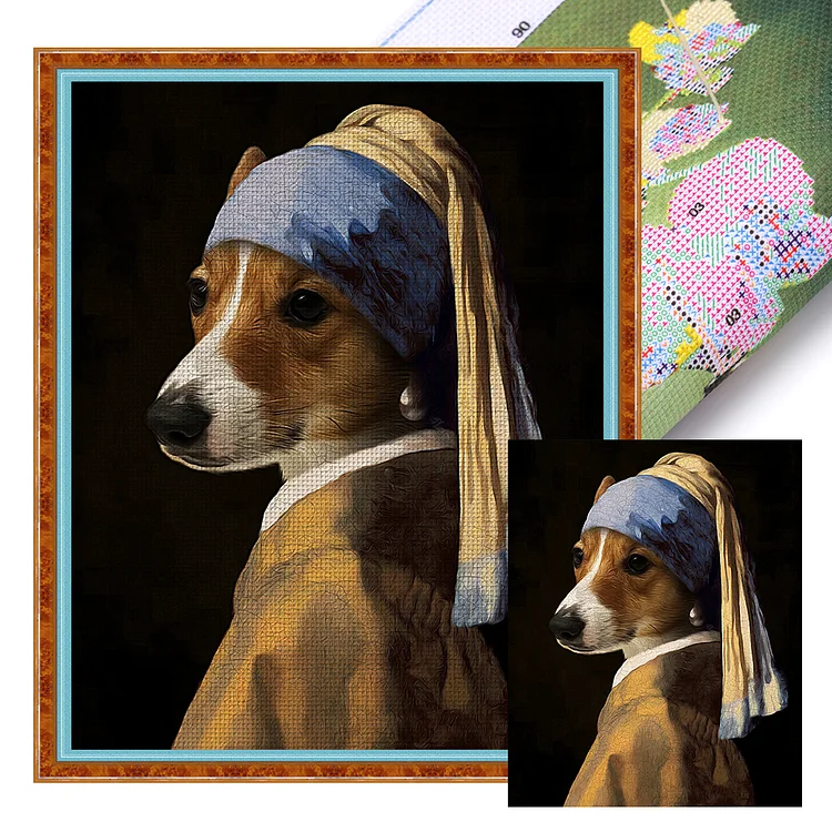 Dog Wearing Pearl Earring 11CT (40*50CM) Stamped Cross Stitch gbfke