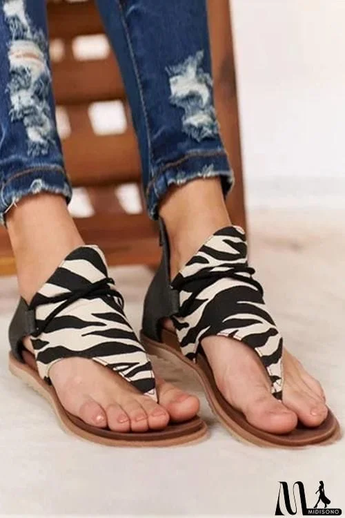 MidiSono - Lace-up Zip Flat Sandals