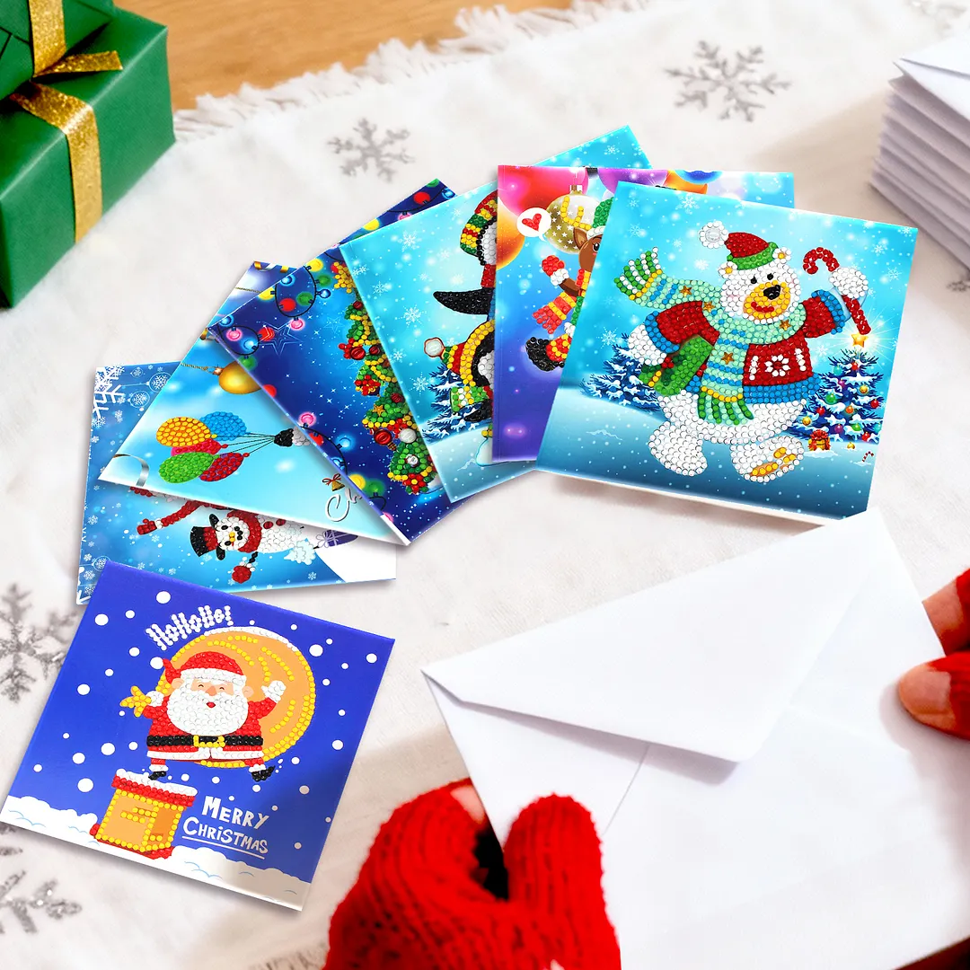 8PCS Winter Animals DIY Diamond Painting Greeting Card Kits with Envelopes Diamond Art Greeting Cards Diamond Art Cards Kits for Adults DIY Crafts Family Friend Gifts