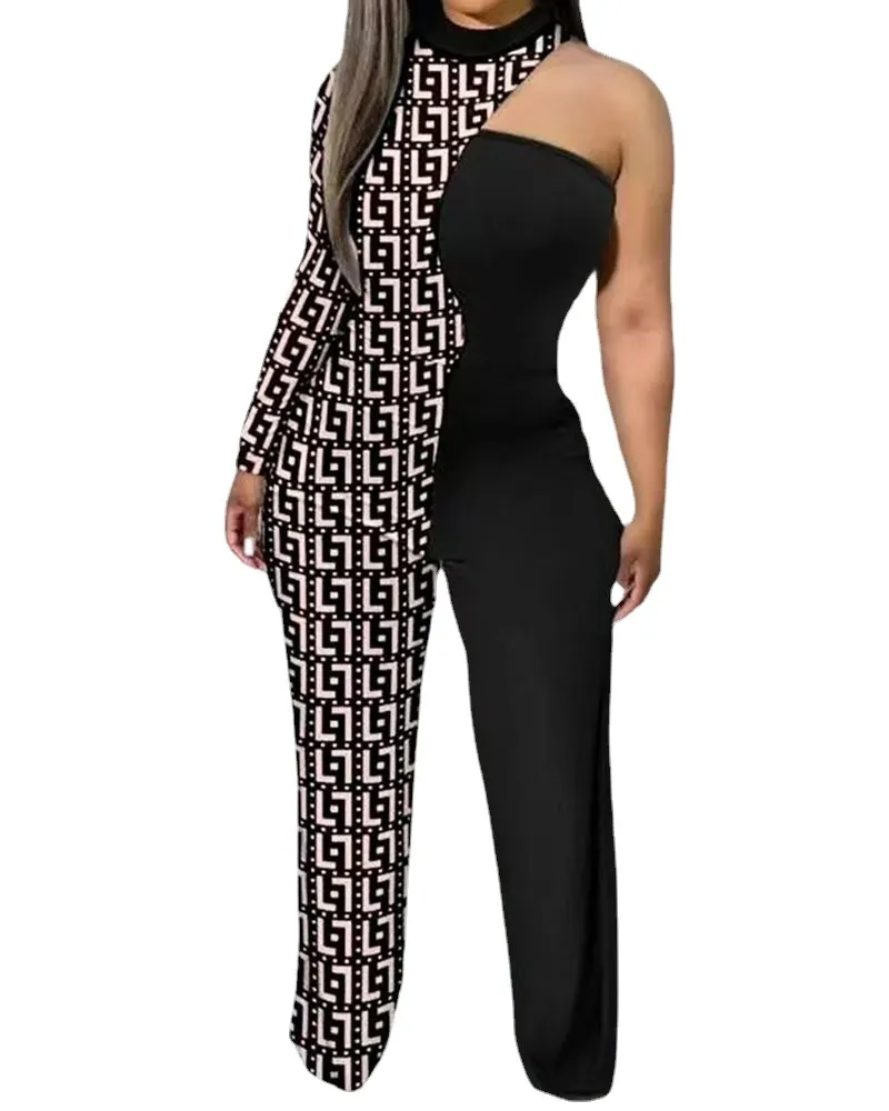 Uveng Uveng Spring And Summer New Women's Irregular Trousers Out-Shoulder Commuting Jumpsuit