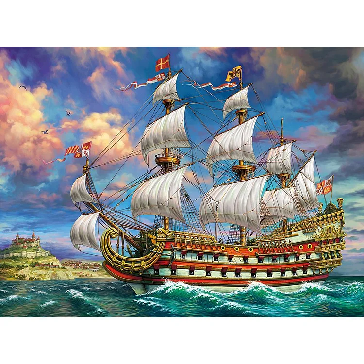 Sailboat - Full Round Drill Diamond Painting - 50x35cm(Canvas)