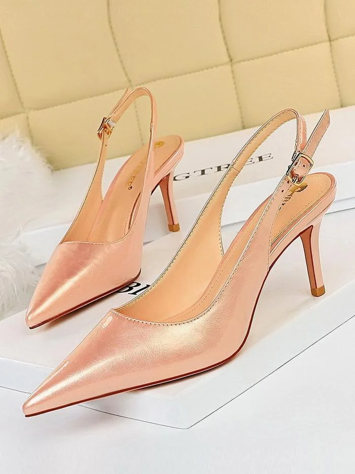 Simple stiletto shoes with shallow mouth and pointed toe hollow back strap