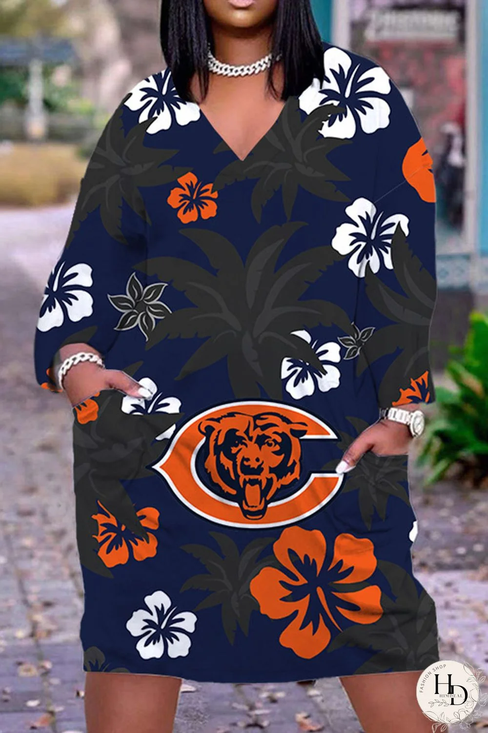 Black Yellow Casual Print Patchwork V Neck Straight Dresses