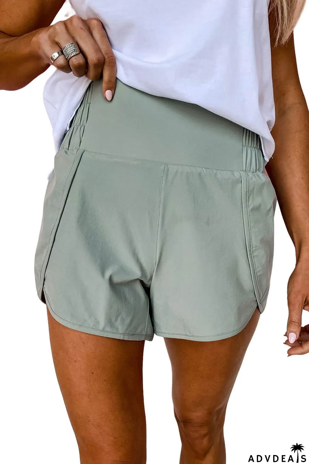 Green Wide Waistband Active Sports Casual Shorts
