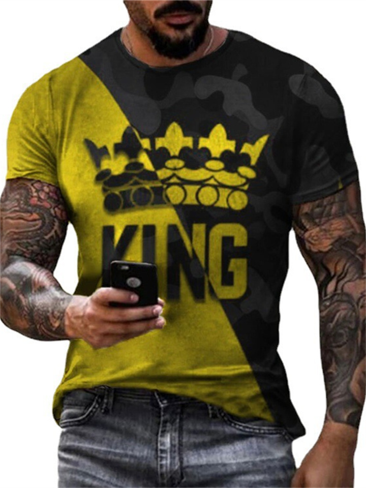 Men's 3D Crown Pattern Printed Casual Wind Shirt Short-sleeved Summer New T-shirt