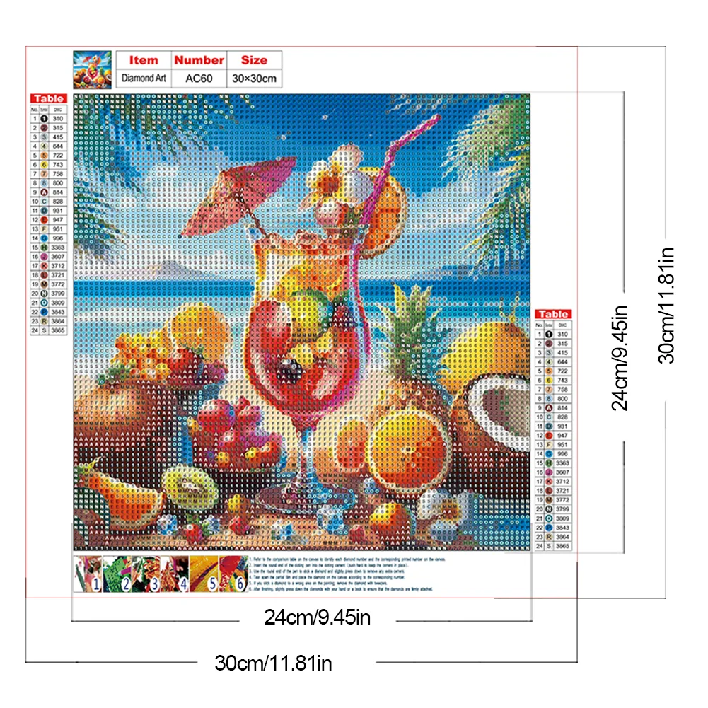 Diamond Painting - Full Round Drill - Summer Beach Fruit Drink(Canvas|30*30cm)