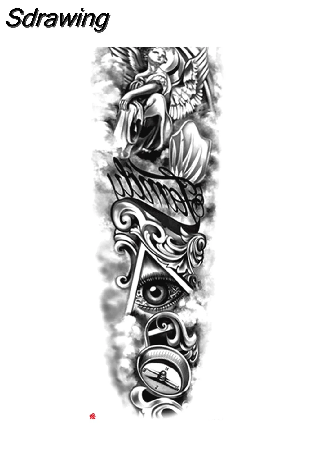 Sdrawing Arm Temporary Tattoo Wolf Lion Fish Horns Geometric Man Body Leg Rose Flower Phoenix Waterproof Sticker Cool Women Tatoo 430-1