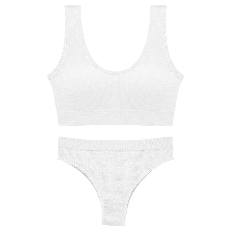 Meet'r Women Sexy Push Up Bra Set Seamless Wire Free Bralette Low Waist Thong Lingerie Female Cotton Soft Padded Underwear Set