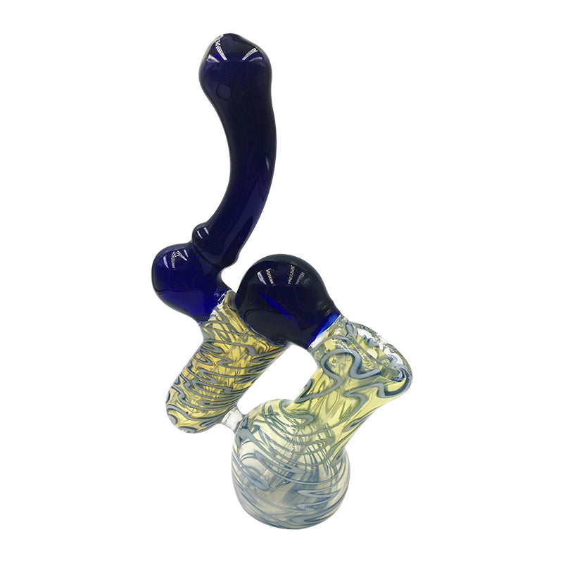 Double glass bubbler with blue and light yellow color 
