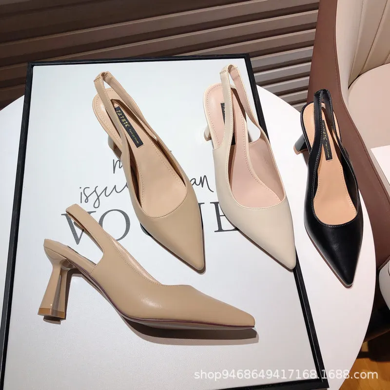 Breakj Breakj Sandals 2025 New French Retro Pointed Thick Heel High Heel Shoes Back Empty Women's Professional Single Shoes