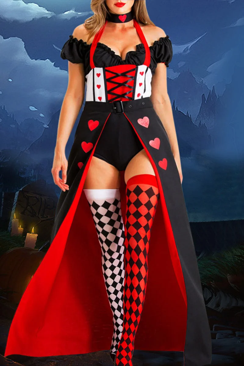 Halloween Fashion Print Patchwork Off the Shoulder Regular Jumpsuits