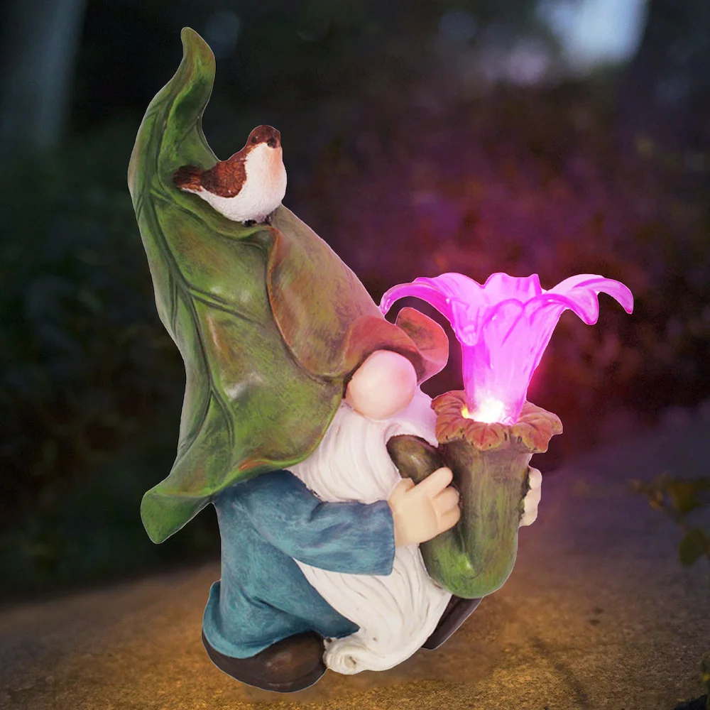 Solar Garden Morning Glory Gnome Statue Decoration