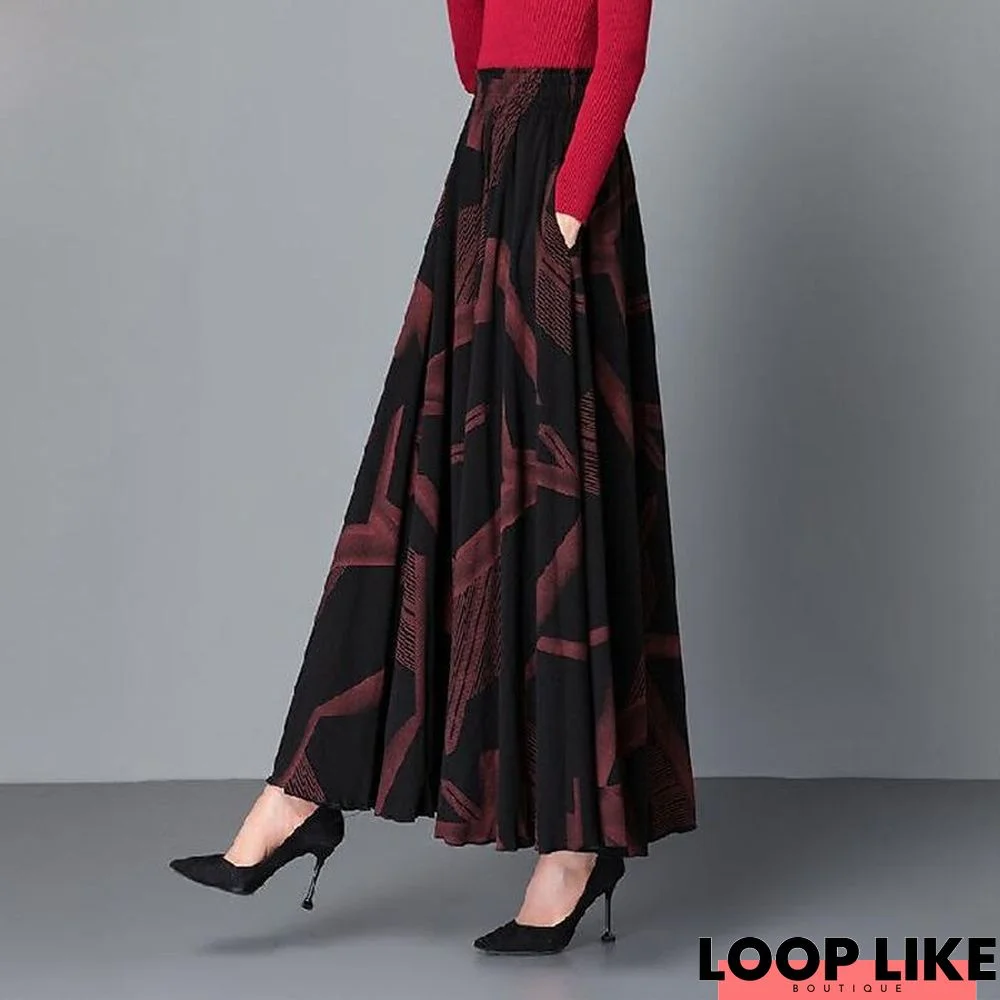 Women's Work Skirts Long Skirt Maxi Polyester Yellow Wine Red Skirts Winter Long Fashion Casual Long Office / Career M L XL