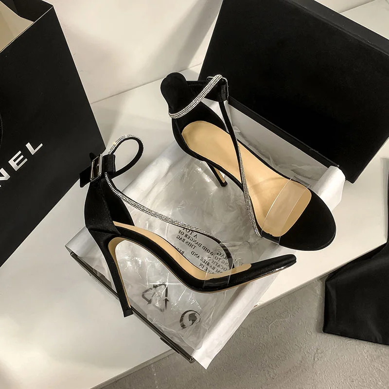 Breakj Breakj With Sandals Women 2025 Summer New Silk And Satin Toe Transparent High-Heeled Shoes Fine And Fashionable Water Diamond Women's Shoes
