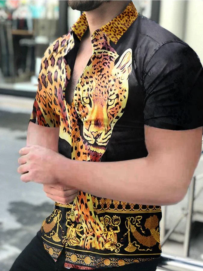 Men's Business Printed Short-Sleeved Shirt