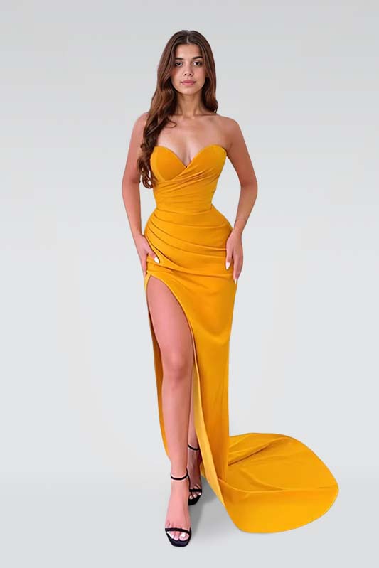  Modern V Neck Sleeveless Mermaid Prom Dress Pleated with Split - ohprom