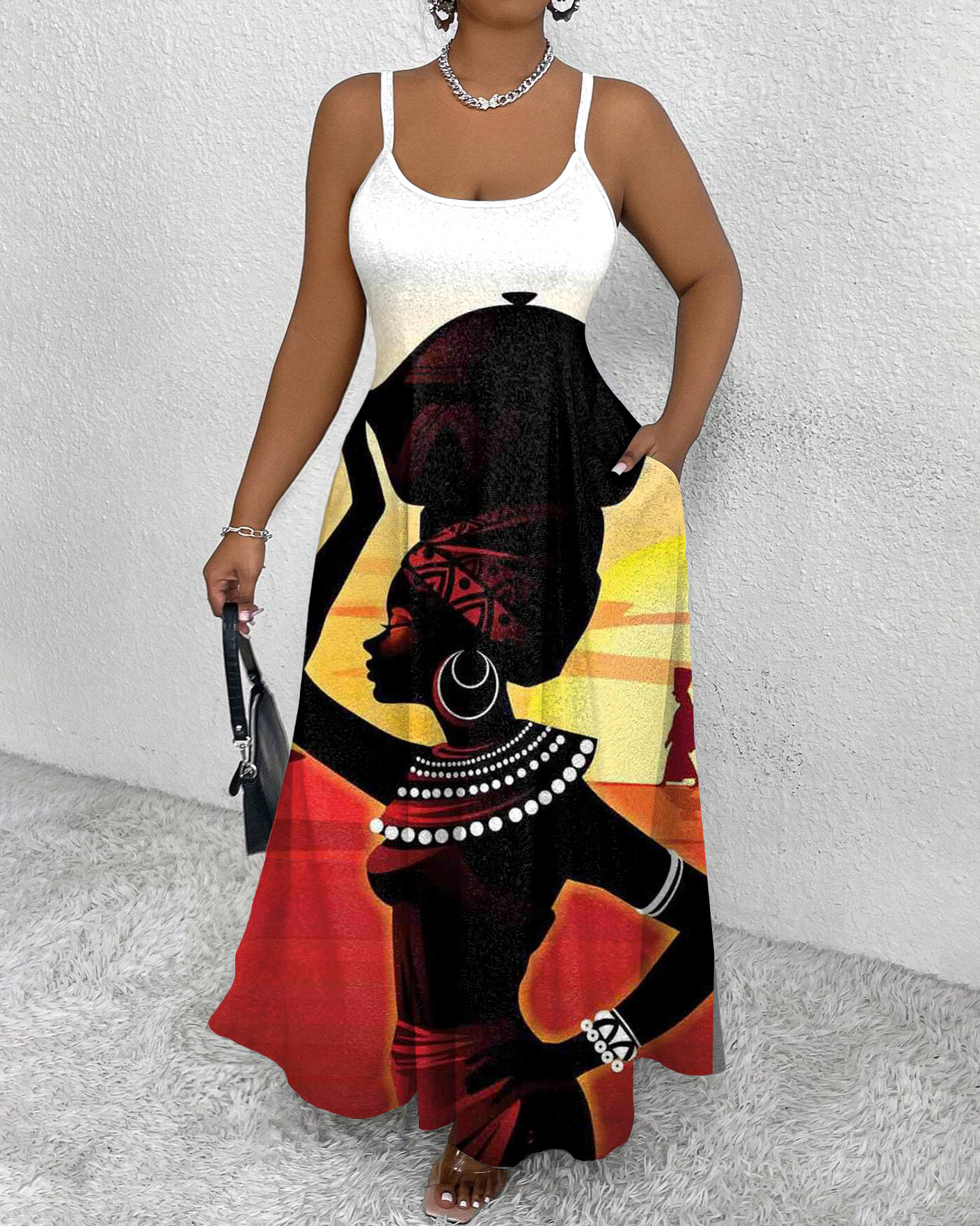 Sling Retro African Women Print Pocket Dress